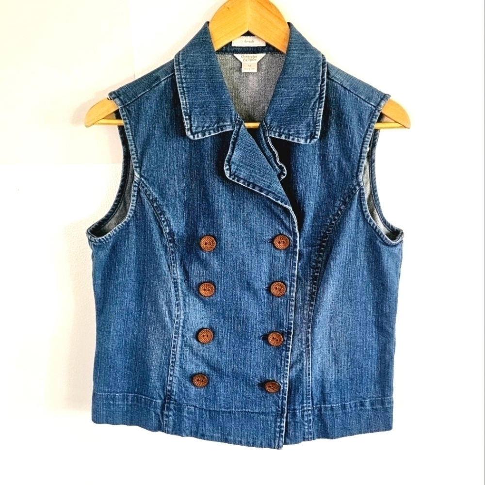 Christopher & Banks Vintage Stretch Double Breasted Denim Vest Women's Size M